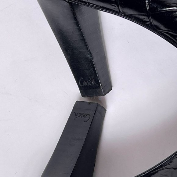 Coach Maxey Black Croc Embossed Leather Pumps Round Closed Toe Heels Size 5.5 - Picture 10 of 14